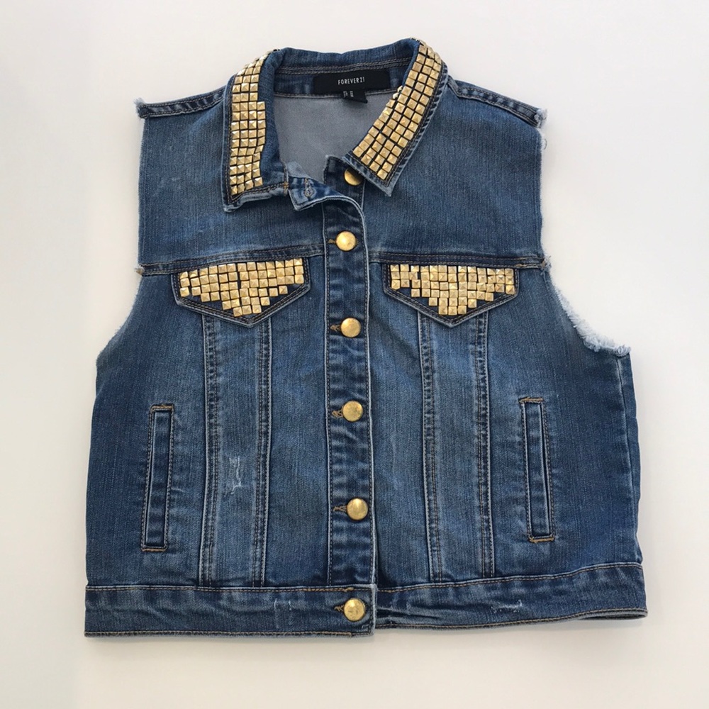 Vintage Denim Studded Jean Vest